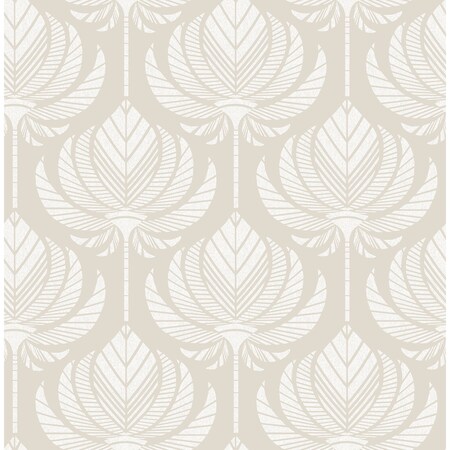 Manhattan Comfort Midland Palmier Light Grey Lotus Fan 33 ft L X 205 in W Wallpaper BR4014-26465